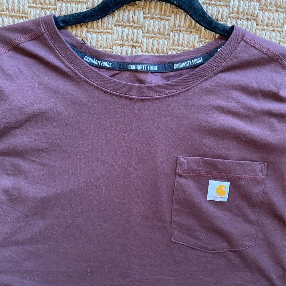 Women’s Carhartt Maroon Pocket T-Shirt - Picture 6 of 7
